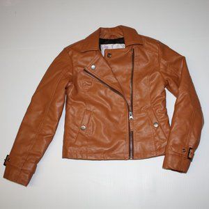 Triple Flip Boutique Girl's Beckett Faux Leather Brown Moto Jacket size 6 NWOT